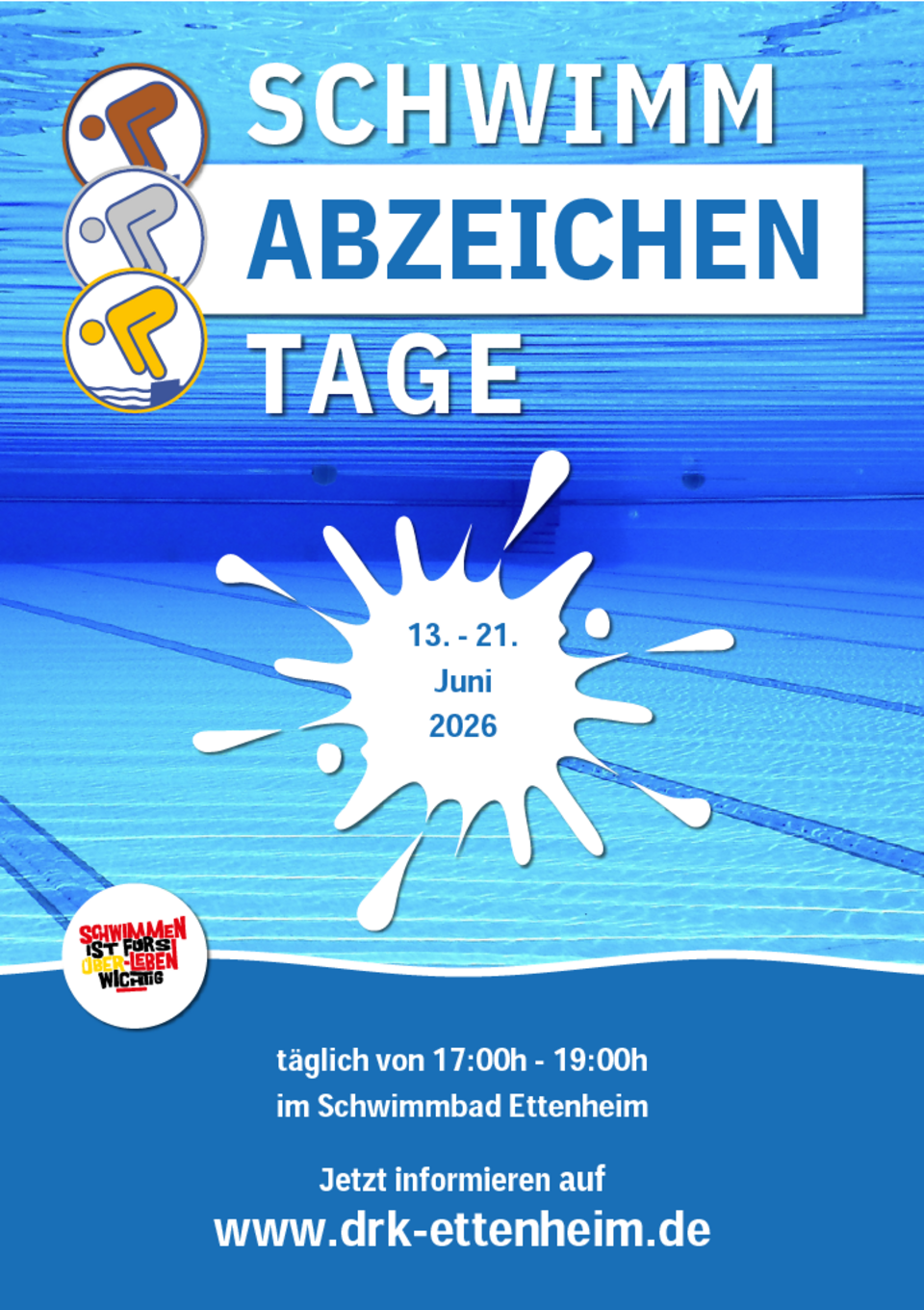 Plakat der Wasserwacht Ettenheim mit Hinweisen zum Schwimmabzeichentag
