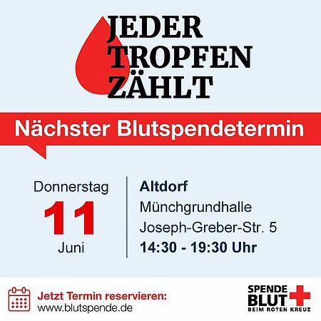 Bild des DRK Blutspende Dienst mit Ankündigung der Blutspendeaktion am 11. Juni 2026
