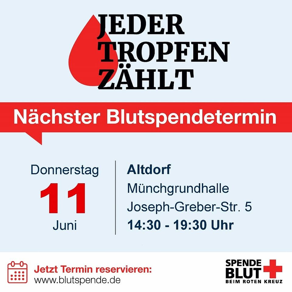 Bild des DRK Blutspende Dienst mit Ankündigung der Blutspendeaktion am 11. Juni 2026