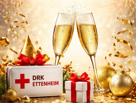 Festliches Bild mit Sektgläsern und Konfetti zum Neujahrsempfang des DRK Ortsvereins Ettenheim 