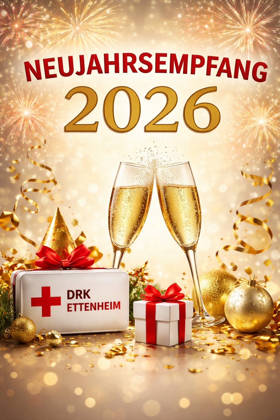 Festliches Bild mit Sektgläsern und Konfetti zum Neujahrsempfang des DRK Ortsvereins Ettenheim 